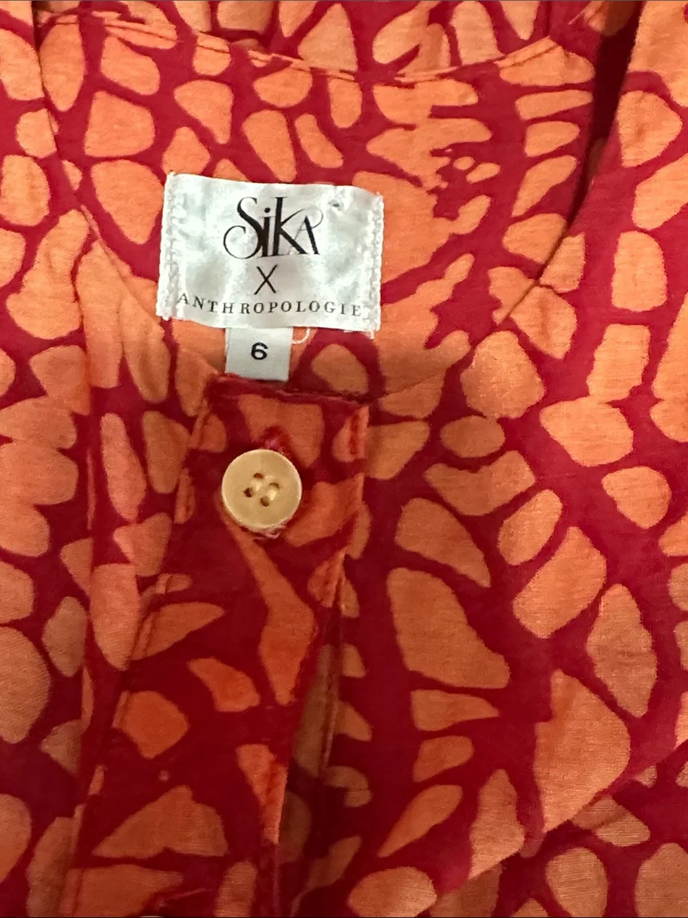 Sika X Anthropologie Red and Coral Abstract Belted Dress